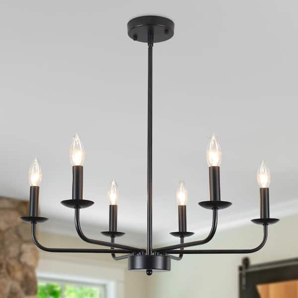 6-Light Black Rustic Traditional Linear Chandelier for Bedroom with No Bulbs Included