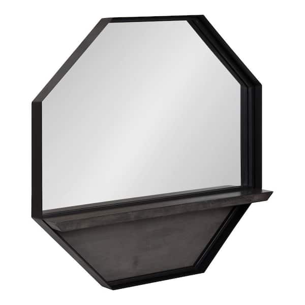 Kate and Laurel Owing 23.87 in. W x 23.87 in. H Octagon Metal Gray Black Framed Modern Functional Mirror