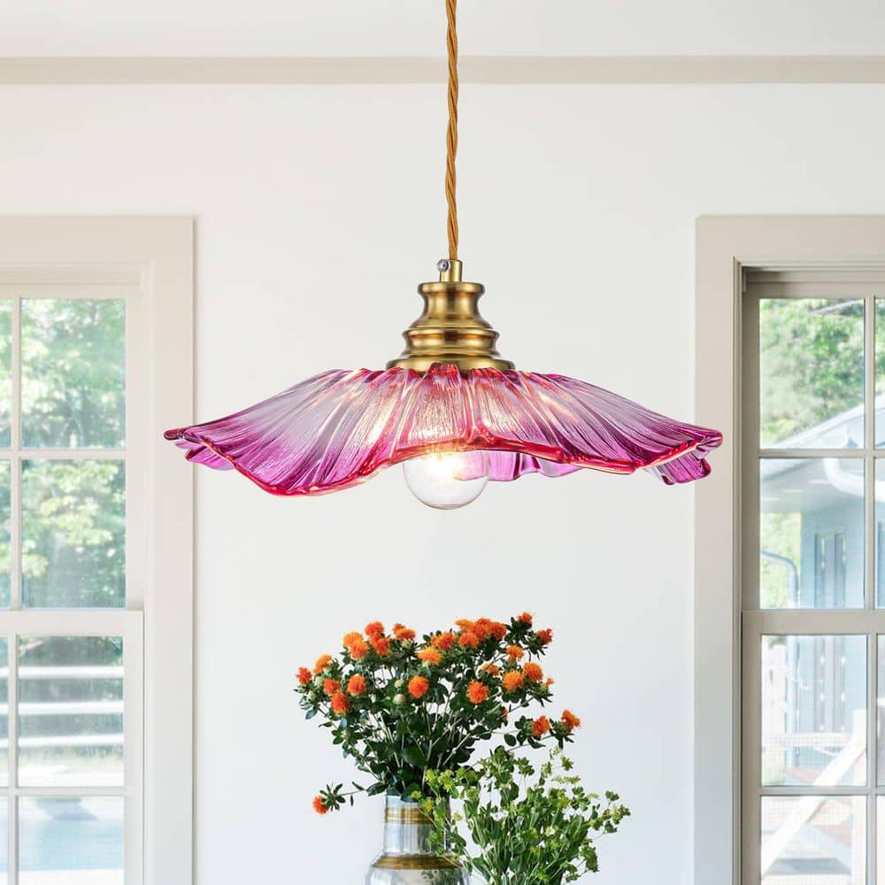 MENCOLULU 11.02 in. 1-Light Modern Pink Hanging Pendant Light with ...