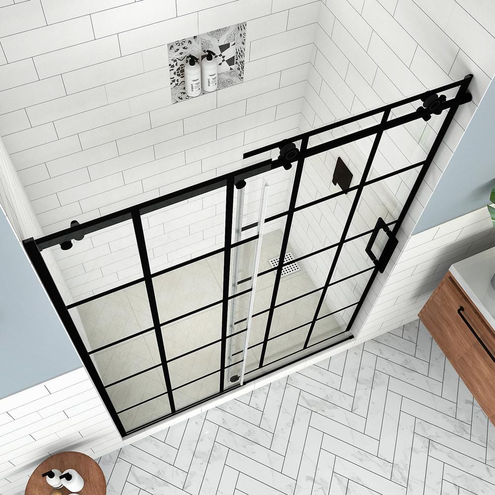 Kamaya XL Matte Black Frameless Sliding Shower Door with Clear Glass