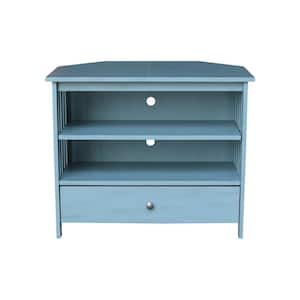 Ocean Blue 35.4 in. W Solid Wood Mission Corner TV Stand
