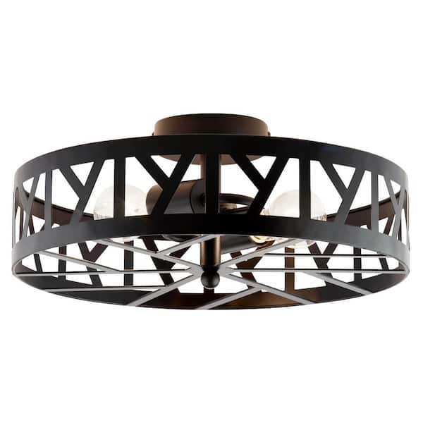 River of Goods Zander 16 in. Modern Farmhouse 2-Light Oil Rubbed Bronze Semi-Flush Mount Hanging Lamp