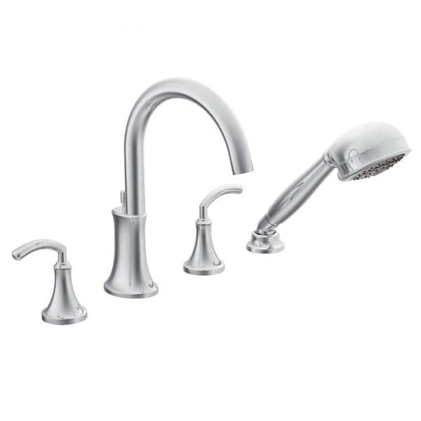 MOEN Icon 2-Handle Deck-Mount High-Arc Roman Tub Faucet Trim Kit with Hand Shower in Chrome (Valve Not Included)