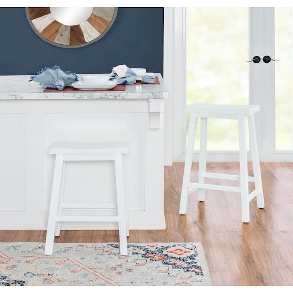 Darby 24 in. Pure White Backless Wood Counter Stool with Wood Seat