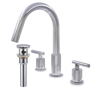 WALTZ 8 in. Widespread 2-Handle Lavatory Bathroom Faucet with Overflow Drain in Chrome