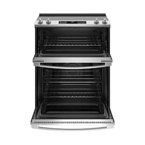 30 in. 5 Burner Element Slide-In Double Oven Electric Range in Stainless Steel with True Convection