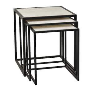 22 in. White and Black Square Marble Plant Stand with 1 Tier (Set of 3)