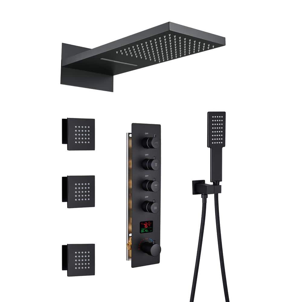 Matte Black 22" Dual Shower System with 3 Body Jets