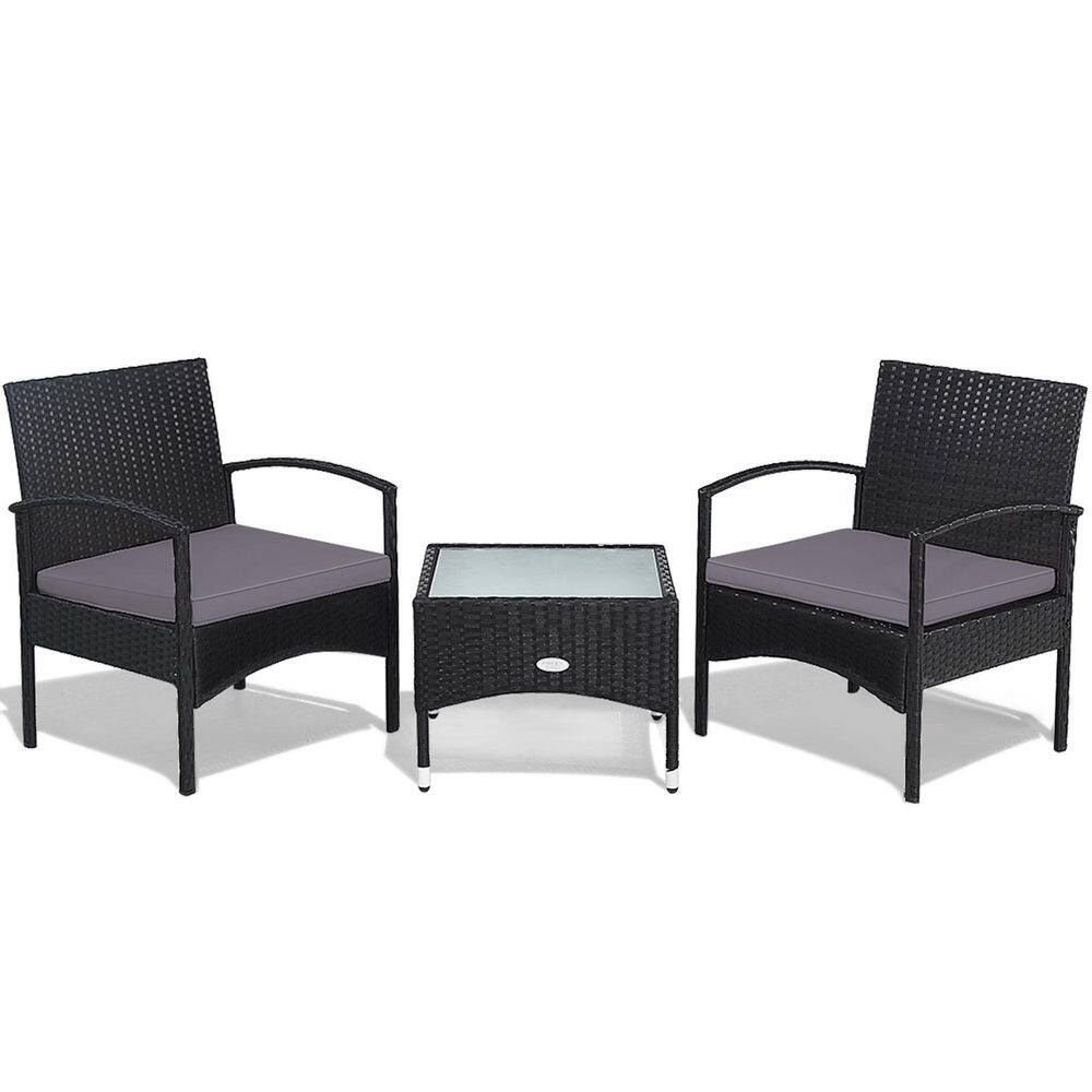 3 -Pieces Patio Wicker Rattan Furniture Set Coffee Table & 2 Rattan Chair with Cushion Gray price history on PriceWatchPro