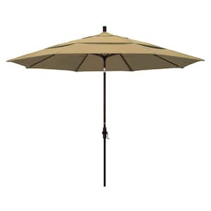 11 ft. Aluminum Collar Tilt Double Vented Patio Umbrella in Champagne Olefin