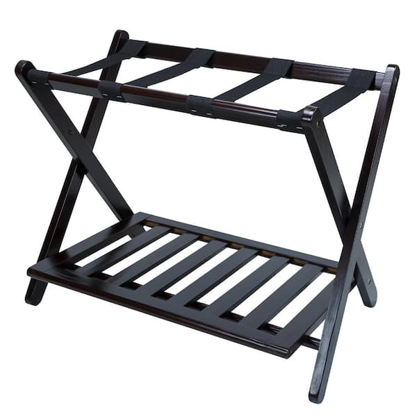 Casual Home 26.75 in. W x 16 in. D Espresso Solid Wood Luggage Rack with Shelf