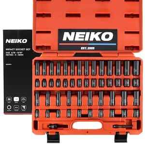 NEIKO 1/4 in. Drive SAE and Metric 6-Point Deep Impact Socket Set