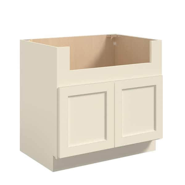 Hausvita 36 in. W x 24 in. D x 34.5 in. H in Antique White Plywood Ready to Assemble Farm Sink Base Cabinet with 2 Doors