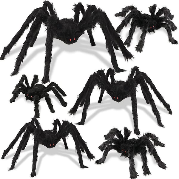 Black Giant Spider Decorations with Realistic Hairy Design for Indoor Outdoor Home and Yard Decor (6-Pack)