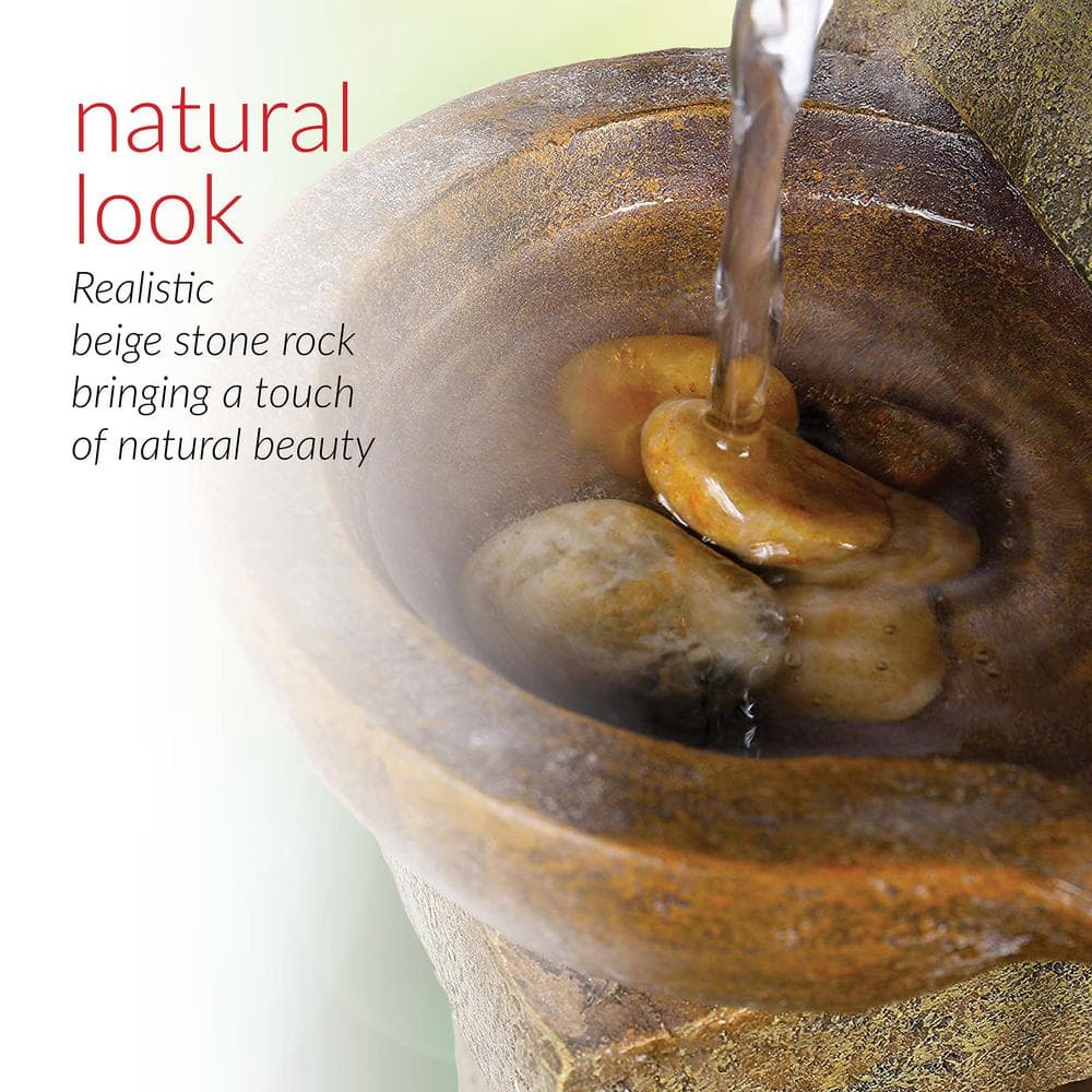 Rustic Beige Fiberglass 17" 4-Tier Tabletop Fountain