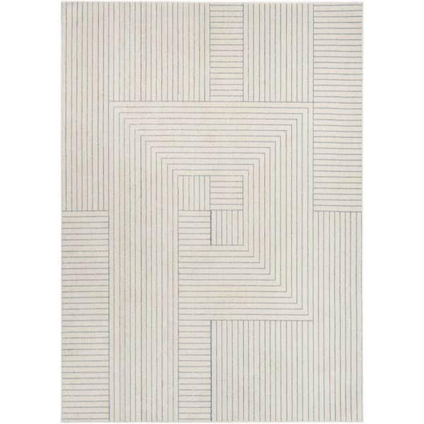 Nourison Washable Decor Cream Blue 5 ft. x 7 ft. Abstract Contemporary Area Rug