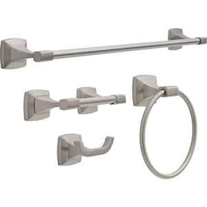 Portwood Bath Accessory Set in SpotShield Brushed Nickel with Towel Bar, Toilet Paper Holder, Towel Ring and Towel Hook
