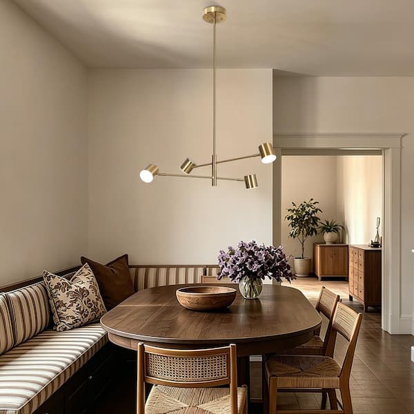 Zevni Mid-Century Modern 18-Watt 4-Light Brass Gold Integrated LED