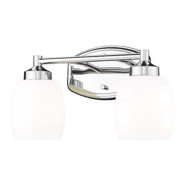 Unbranded Kendrick 14.5 in. 2-Light Chrome Vanity-Light with Matte Opal Glass Shade