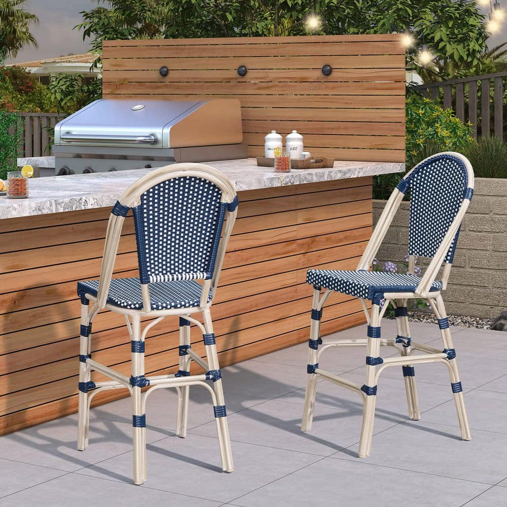 French Counter Height Bar Stool Set of 2 Patio Bar Chairs with Back Rattan Bar Chairs French Bistro Set price history on PriceWatchPro