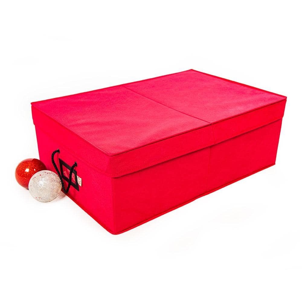 Ornament Storage Box With Adjustable Dividers - Red - 44 Ornaments