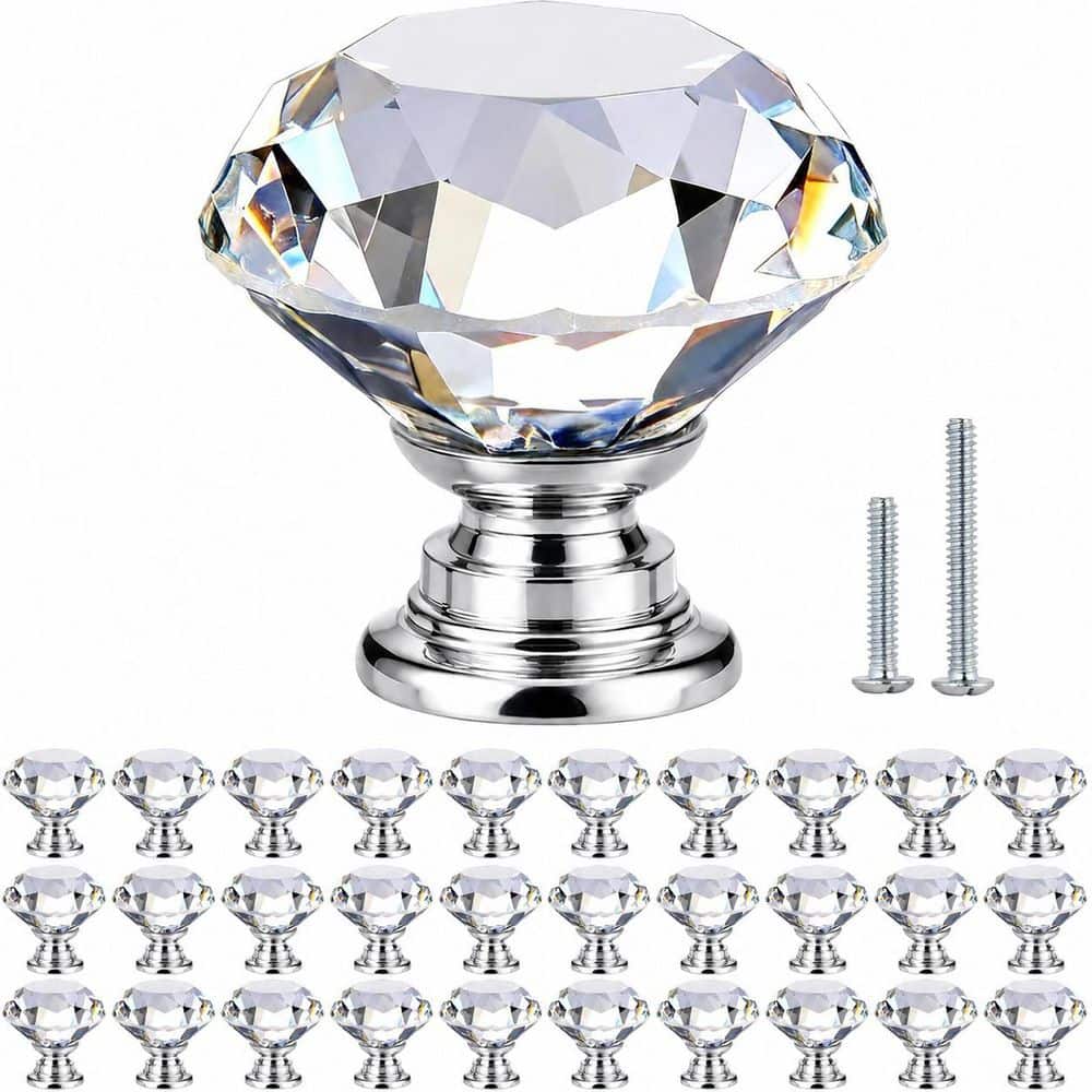30-Pack 1-3/16 in. Crystal Cabinet Knobs Elegant Sparkling Design Modern Style Silver Finish Round Drawer Pulls price history on PriceWatchPro