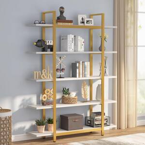 Earlimart 71.7 in. White and Gold Engineered Wood and Metal 4-Shelf Etagere Bookcase with 5-Tier Bookshelf