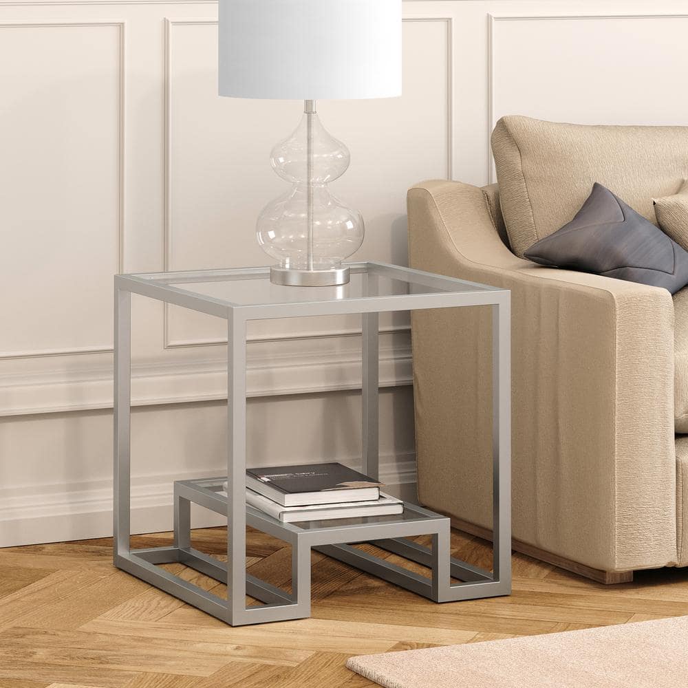 Athena 22'' Square Glass Top Side Table with Metallic Frame
