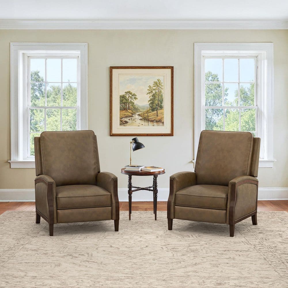 Aola Gray Genuine Leather Recliner Chair Arm Chair with Solid Wood Legs and Adjustable Footrest (Set of 2) price history on PriceWatchPro