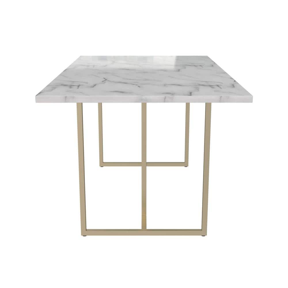 CosmoLiving Rectangular 68" Faux Marble Dining Table with Gold Legs