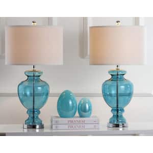 Glass 28 in. Turquoise Vase Table Lamp with Off-White Shade (Set of 2)