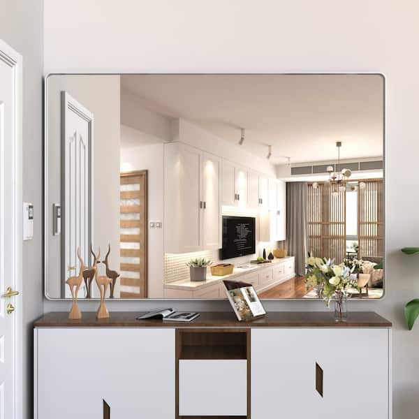 Staykiwi 72 in. W. x 48 in. H Rectangular Framed Wall Bathroom Vanity Mirror in Silver