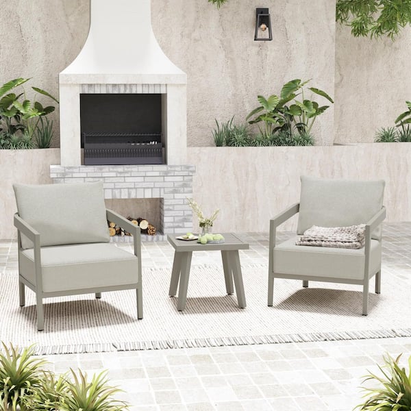 EGEIROSLIFE NovaRest 3-Piece Aluminum Patio Conversation Set with Gray Cushions