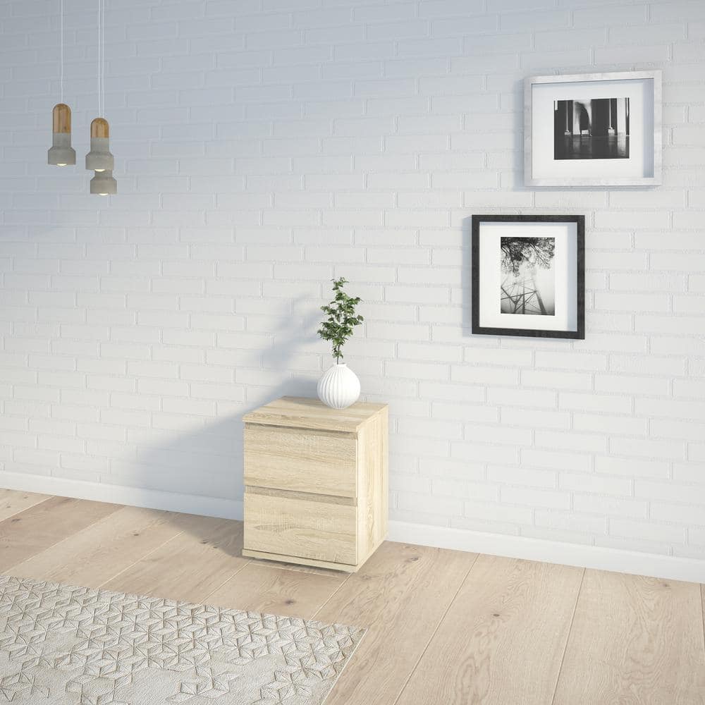 Oak Structure 2-Drawer Wood Nightstand with Particle Board Top