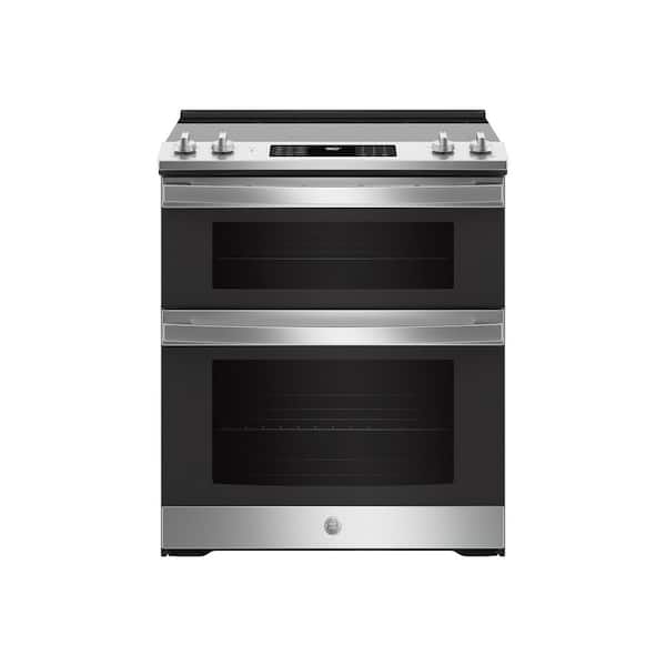 GE 30 in. 6.6 cu. ft. Slide-In Double Oven Electric Range in Stainless Steel with True Convection