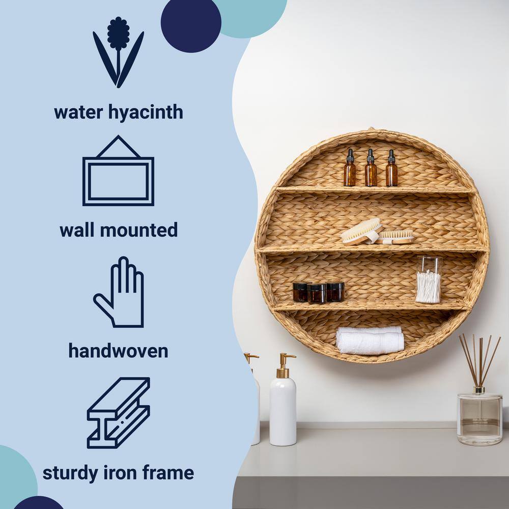 Natural Handwoven Hyacinth Circular Floating Wall Rack