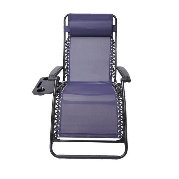 Unbranded 31.1 in. W x 32.68 in. D x 46.06 in. H Black Patio Folding Zero Gravity Metal Outdoor Recliner Camp Chair in Blue