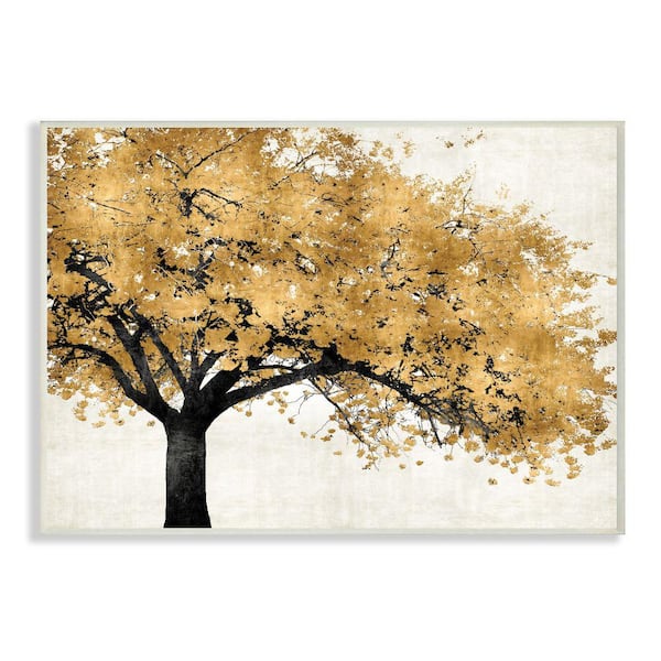 Stupell Industries "Traditional Tree with Autumn Leaves over Neutral" by Kate Bennet Unframed Nature Wood Wall Art Print 10 in. x 15 in.