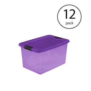64 qt. Latching Plastic Storage Container Bin in Purple (12-Pack)