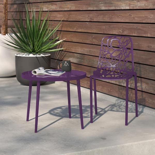 Leisuremod Devon Outdoor Dining Chair in Aluminum Modern Stackable Design Patio Side Chair in Purple
