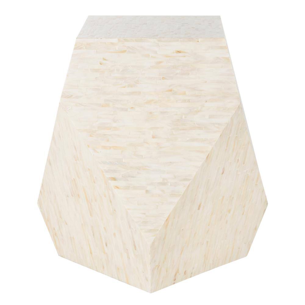 Beige Faux Mother of Pearl Geometric Side Table