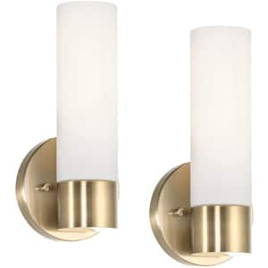 Sol 60-Watt 1-Light Cool Brass Modern Wall Sconce with Frosted Shade, 2-Pack