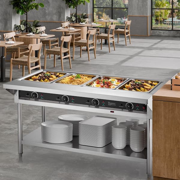 4-Pan Electric Food Warmer, 450 W x 4 Stainless Steel Steam Table with Independent Temperature Control, Durable Material