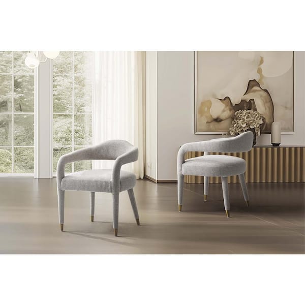 Manhattan Comfort Aspen Modern Tweed Dining Armchair Set of 2 Silver Lining