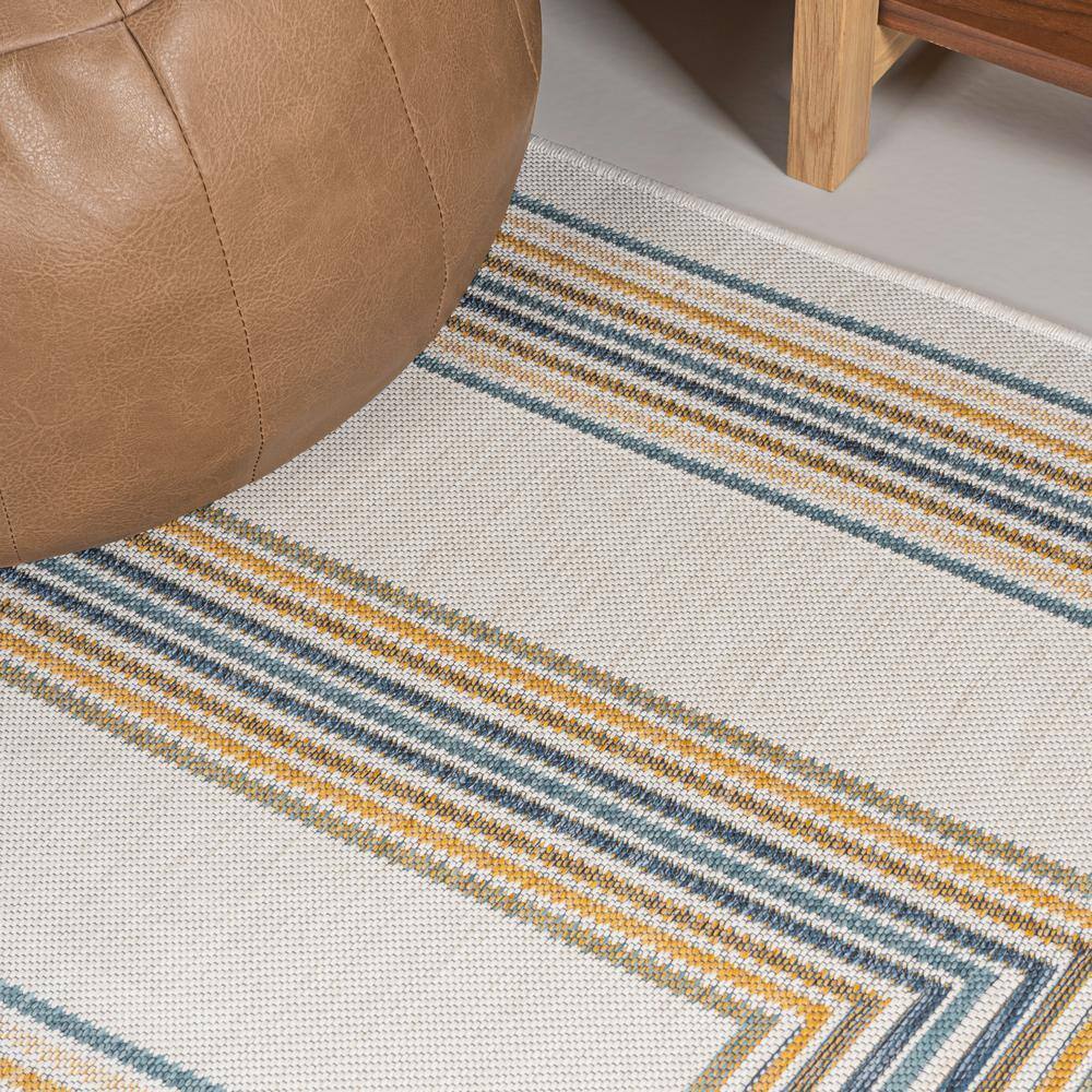Navy and Cream Flat Woven Synthetic Reversible Runner Rug, 2 x 8