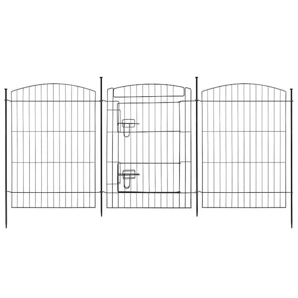 Arched 23.6 in. W x 29.5 in. H Black Metal Wire No Dig Decorative Garden Fence with Gate (15-Pack)