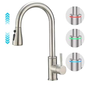 Single Handle Pull-Down Sprayer Kitchen Faucet with LED Light in Brushed Nickel