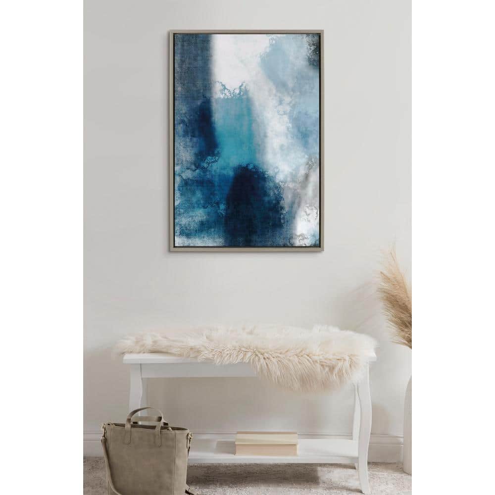 Sylvie Aqua and Gray Abstract Canvas Art with Polystyrene Frame
