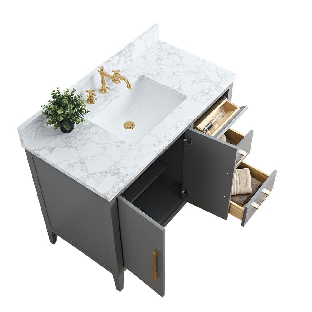 Cashmere Gray 42'' Single Bathroom Vanity with Engineered Marble Top