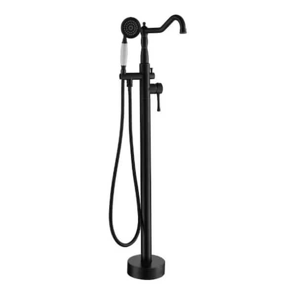 Floor Mount 2-Handle Freestanding Tub Faucet with Hand Shower and Water Supply Hoses in oil Rubbed Bronze